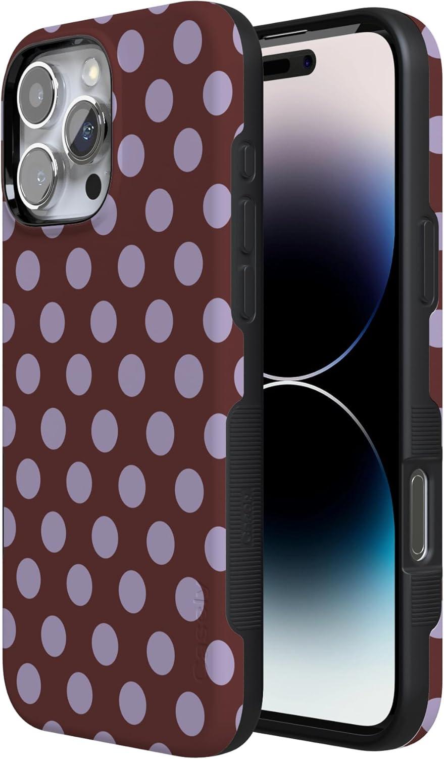 imageCasely iPhone 16 Pro Case  Ride The Wave  Pastel Rainbow Lined  Compatible with MagSafe  Bold Protective DesignSpotted in SoHo  Burgundy Polka Dot