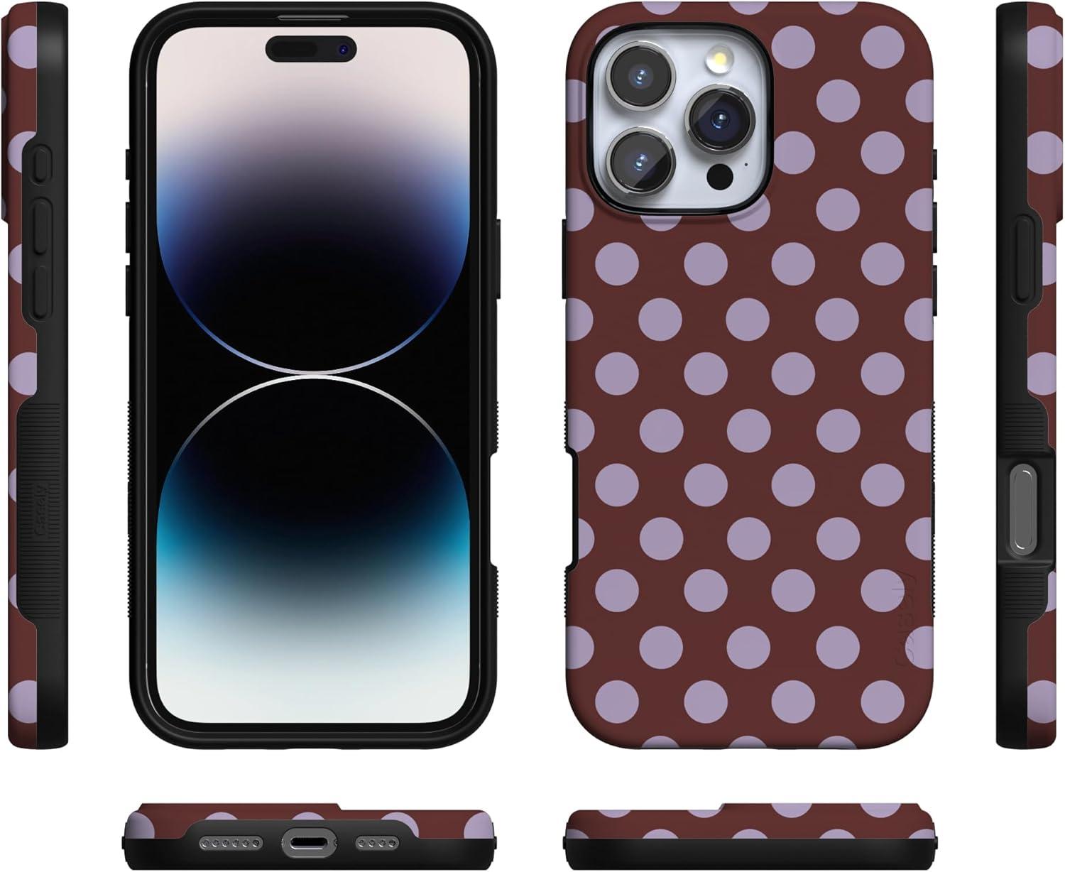 imageCasely iPhone 16 Pro Case  Ride The Wave  Pastel Rainbow Lined  Compatible with MagSafe  Bold Protective DesignSpotted in SoHo  Burgundy Polka Dot