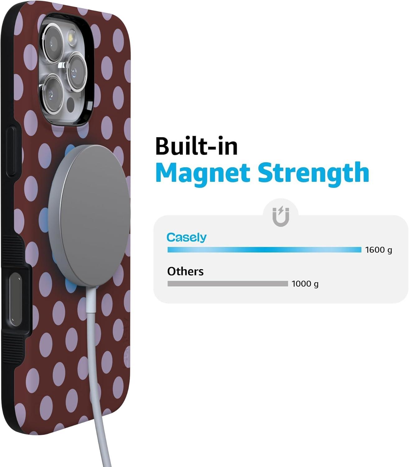 imageCasely iPhone 16 Pro Case  Ride The Wave  Pastel Rainbow Lined  Compatible with MagSafe  Bold Protective DesignSpotted in SoHo  Burgundy Polka Dot