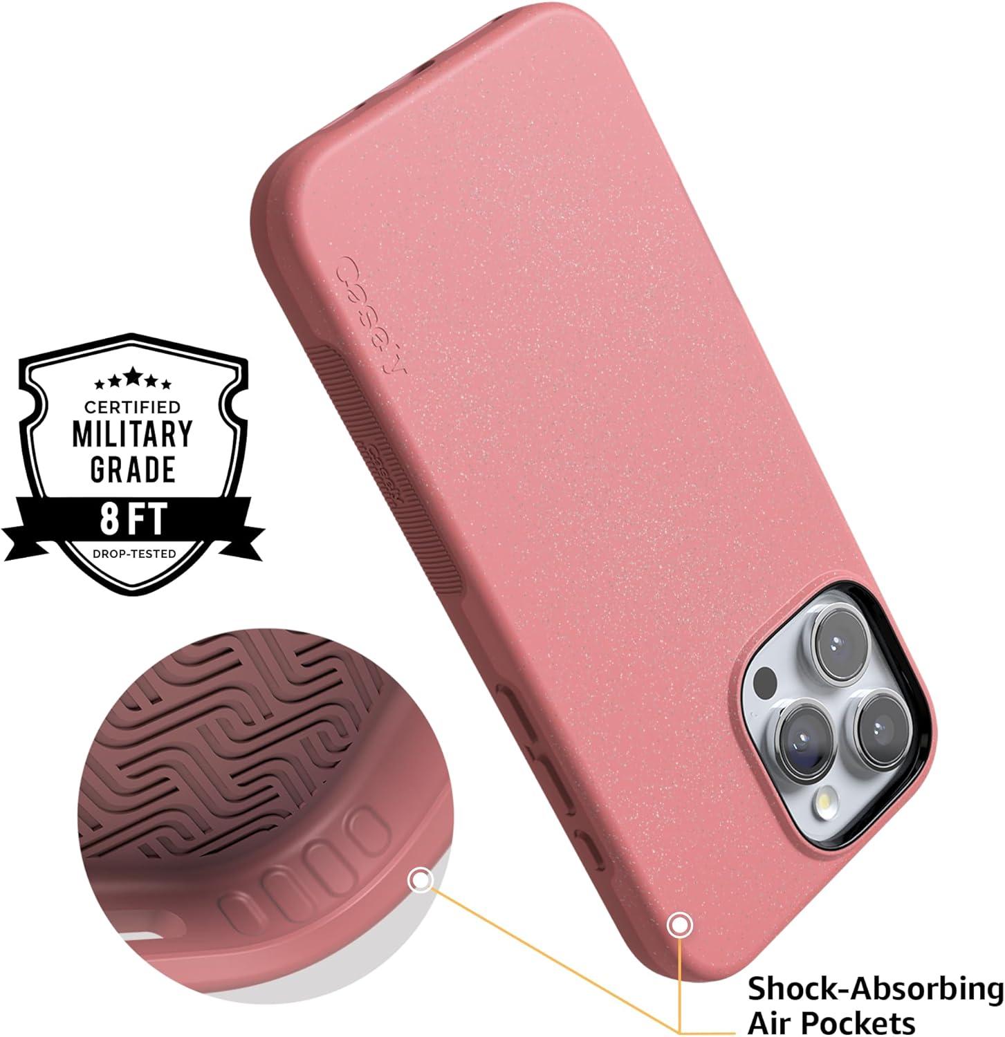 imageCasely iPhone 16 Pro Case  Ride The Wave  Pastel Rainbow Lined  Compatible with MagSafe  Bold Protective DesignStarfish Wishes  Coral Pink Shimmer