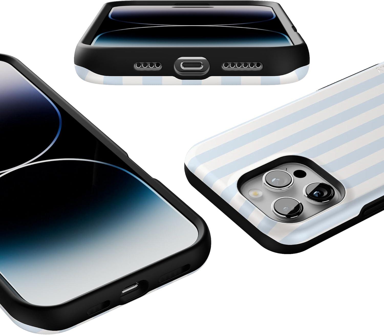 imageCasely iPhone 16 Pro Case  Ride The Wave  Pastel Rainbow Lined  Compatible with MagSafe  Bold Protective DesignSunday Best  Blue Stripes