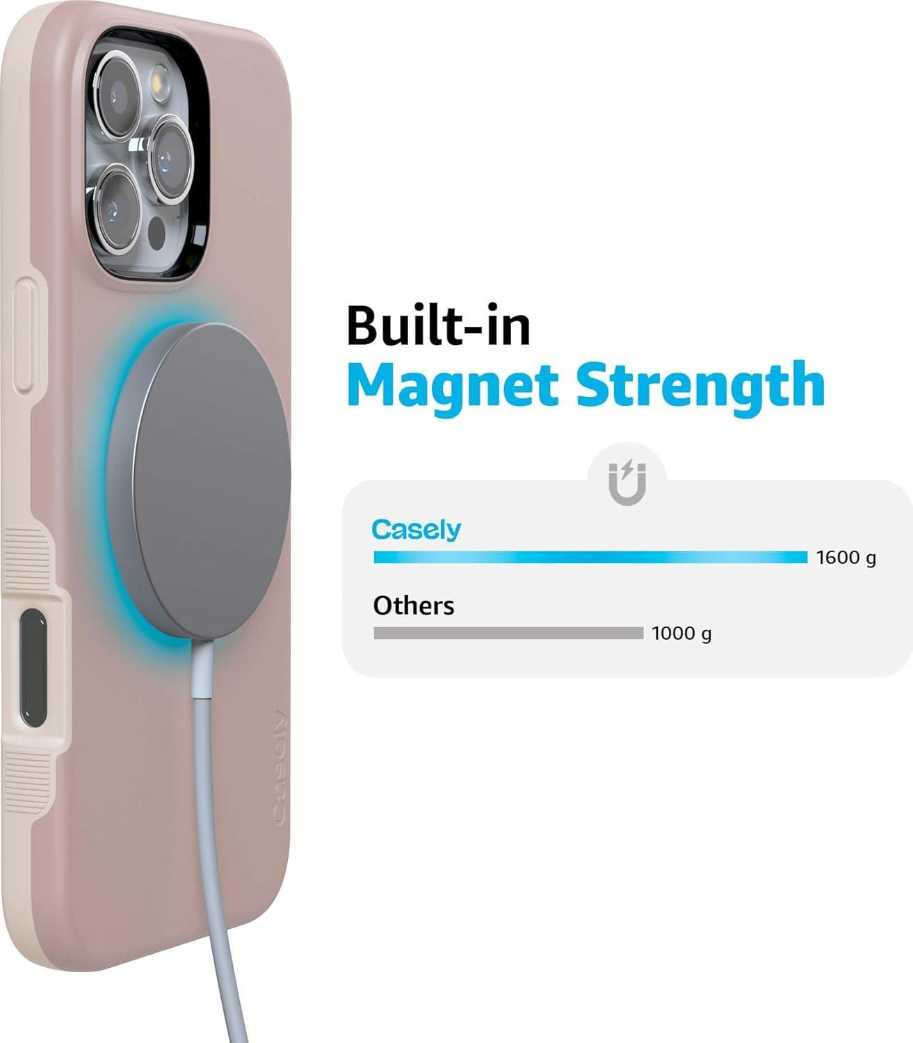 imageCasely iPhone 16 Pro Case  Ride The Wave  Pastel Rainbow Lined  Compatible with MagSafe  Bold Protective DesignTaupe on Nude