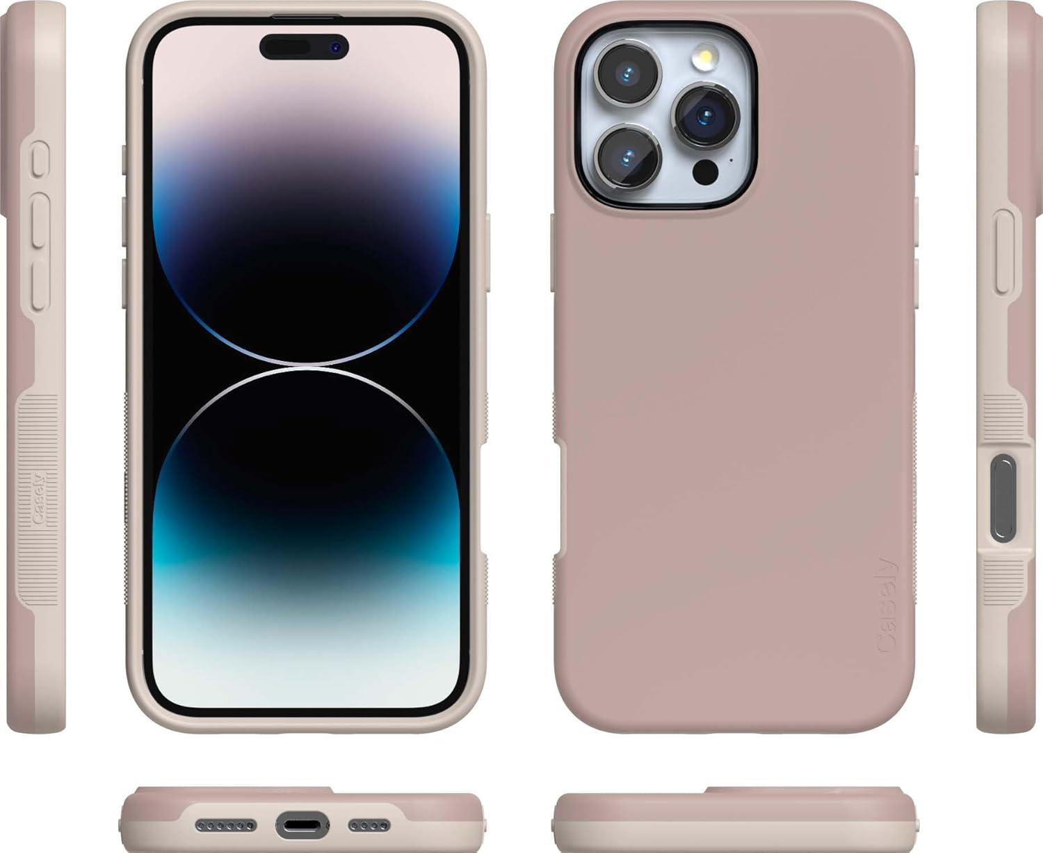 imageCasely iPhone 16 Pro Case  Ride The Wave  Pastel Rainbow Lined  Compatible with MagSafe  Bold Protective DesignTaupe on Nude