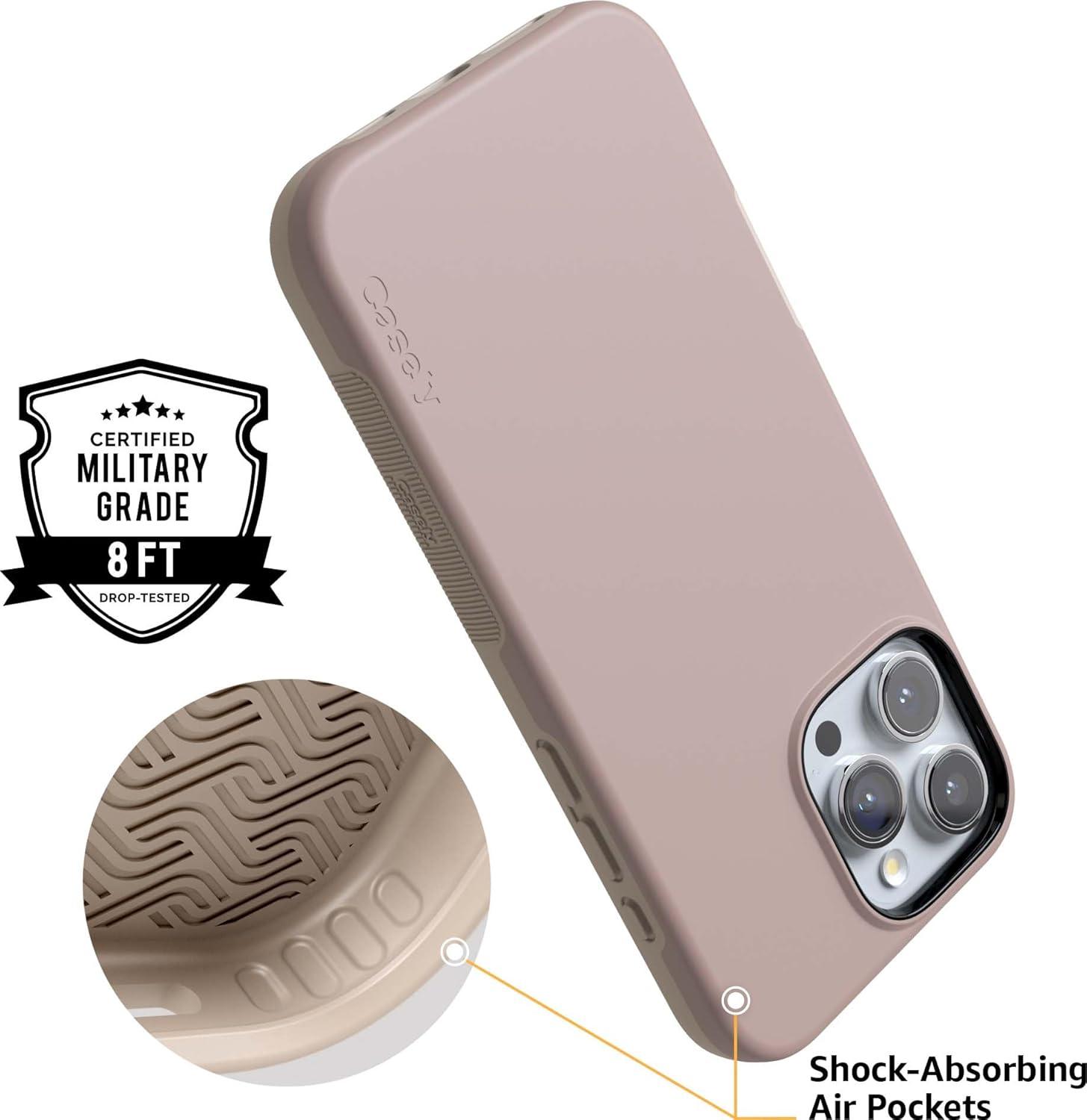 imageCasely iPhone 16 Pro Case  Ride The Wave  Pastel Rainbow Lined  Compatible with MagSafe  Bold Protective DesignTaupe on Nude