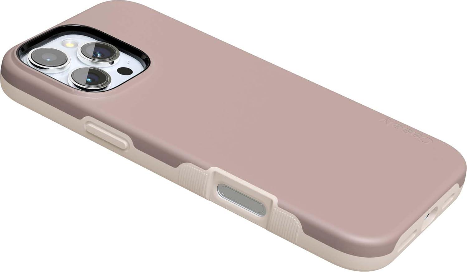 imageCasely iPhone 16 Pro Case  Ride The Wave  Pastel Rainbow Lined  Compatible with MagSafe  Bold Protective DesignTaupe on Nude