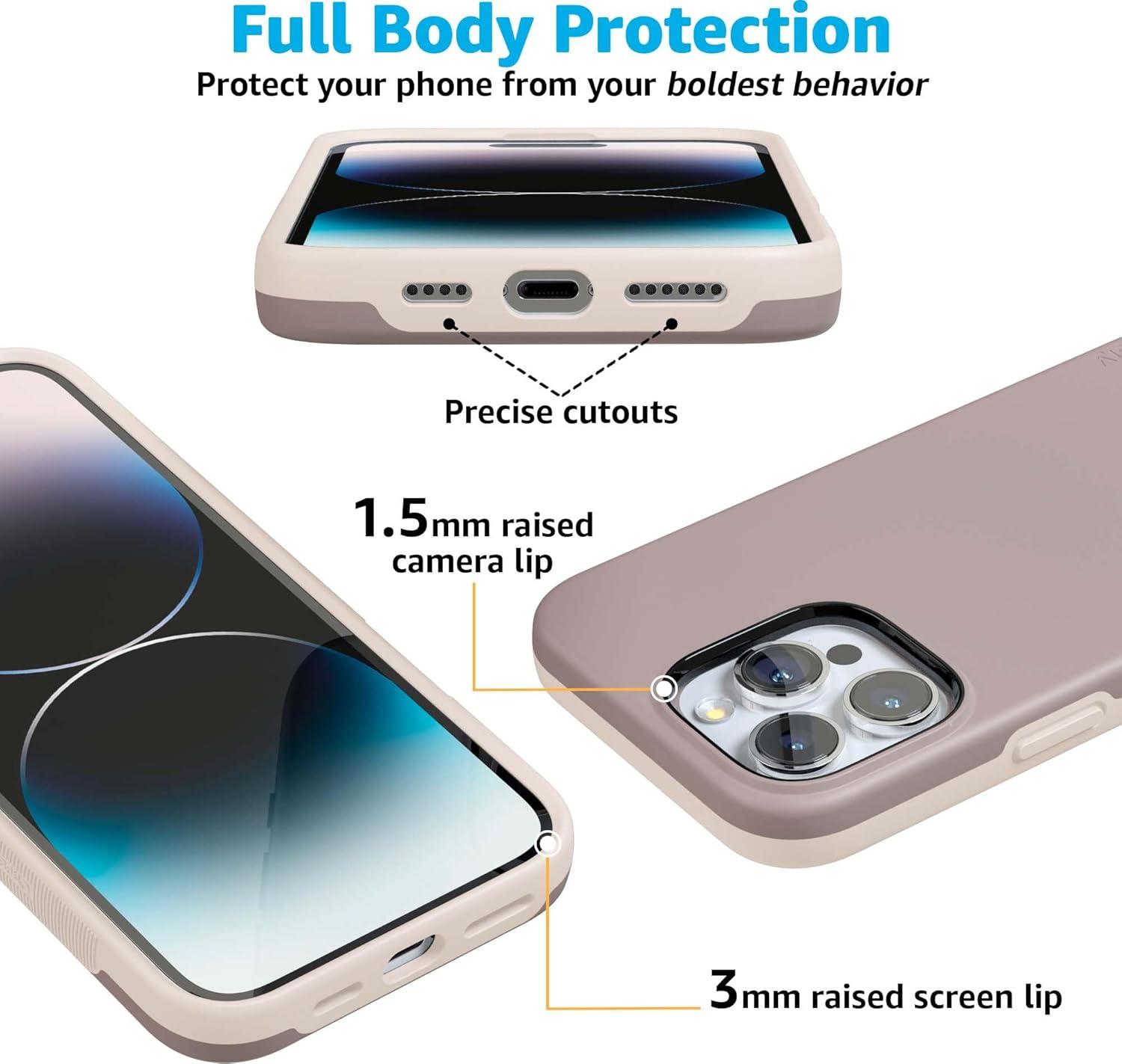 imageCasely iPhone 16 Pro Case  Ride The Wave  Pastel Rainbow Lined  Compatible with MagSafe  Bold Protective DesignTaupe on Nude