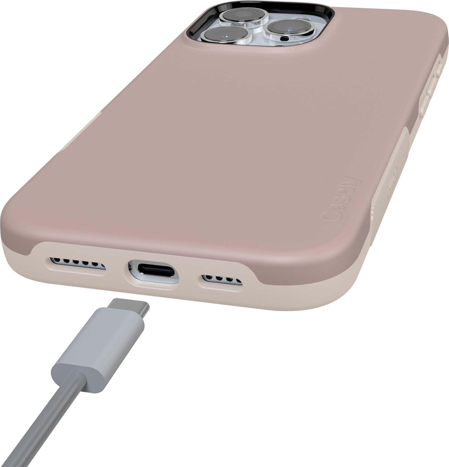 imageCasely iPhone 16 Pro Case  Ride The Wave  Pastel Rainbow Lined  Compatible with MagSafe  Bold Protective DesignTaupe on Nude