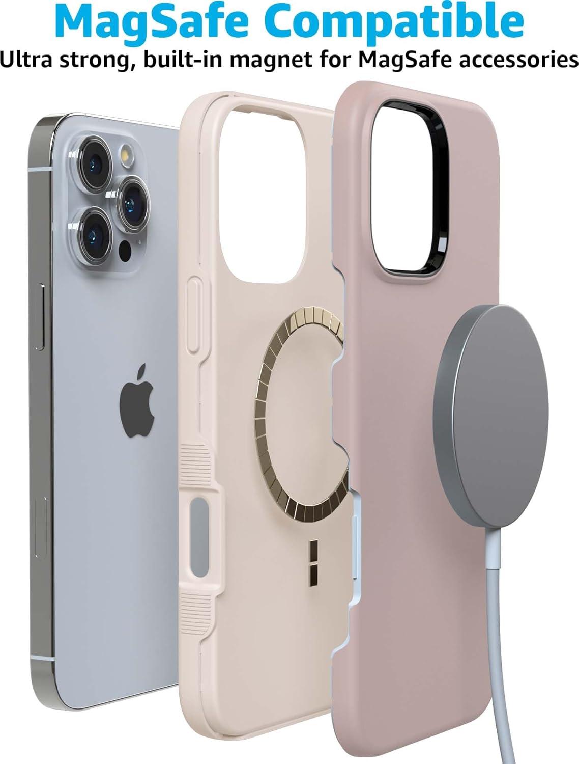 imageCasely iPhone 16 Pro Case  Ride The Wave  Pastel Rainbow Lined  Compatible with MagSafe  Bold Protective DesignTaupe on Nude