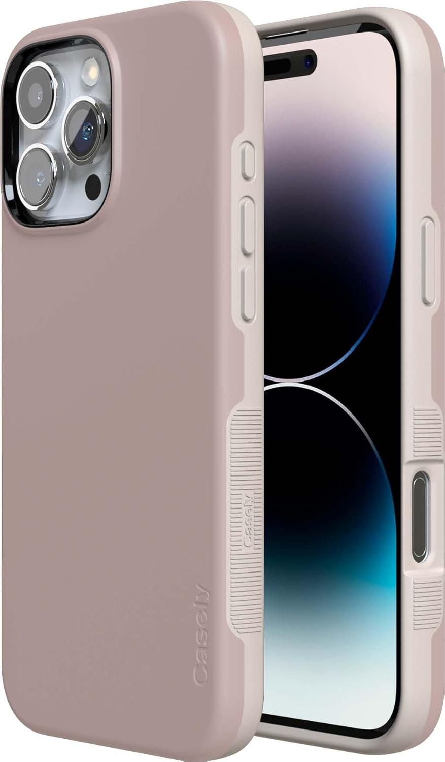 imageCasely iPhone 16 Pro Case  Ride The Wave  Pastel Rainbow Lined  Compatible with MagSafe  Bold Protective DesignTaupe on Nude