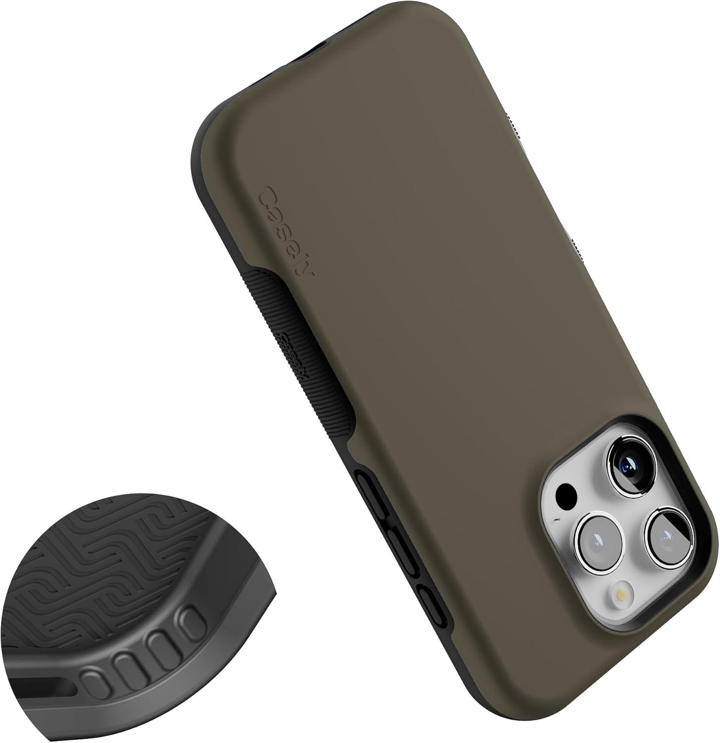 imageCasely iPhone 16 Pro Case  Ride The Wave  Pastel Rainbow Lined  Compatible with MagSafe  Bold Protective DesignThe Boyfriend Collection  Army Green