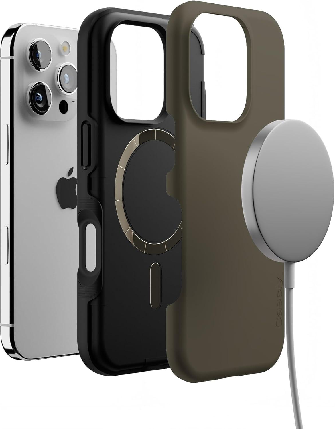 imageCasely iPhone 16 Pro Case  Ride The Wave  Pastel Rainbow Lined  Compatible with MagSafe  Bold Protective DesignThe Boyfriend Collection  Army Green