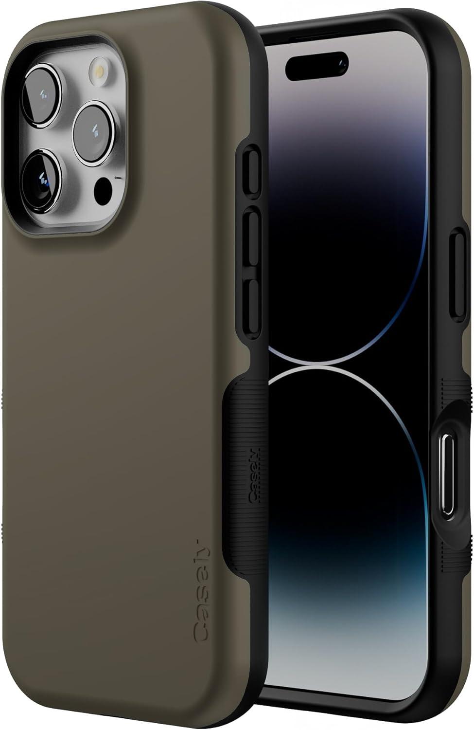 imageCasely iPhone 16 Pro Case  Ride The Wave  Pastel Rainbow Lined  Compatible with MagSafe  Bold Protective DesignThe Boyfriend Collection  Army Green