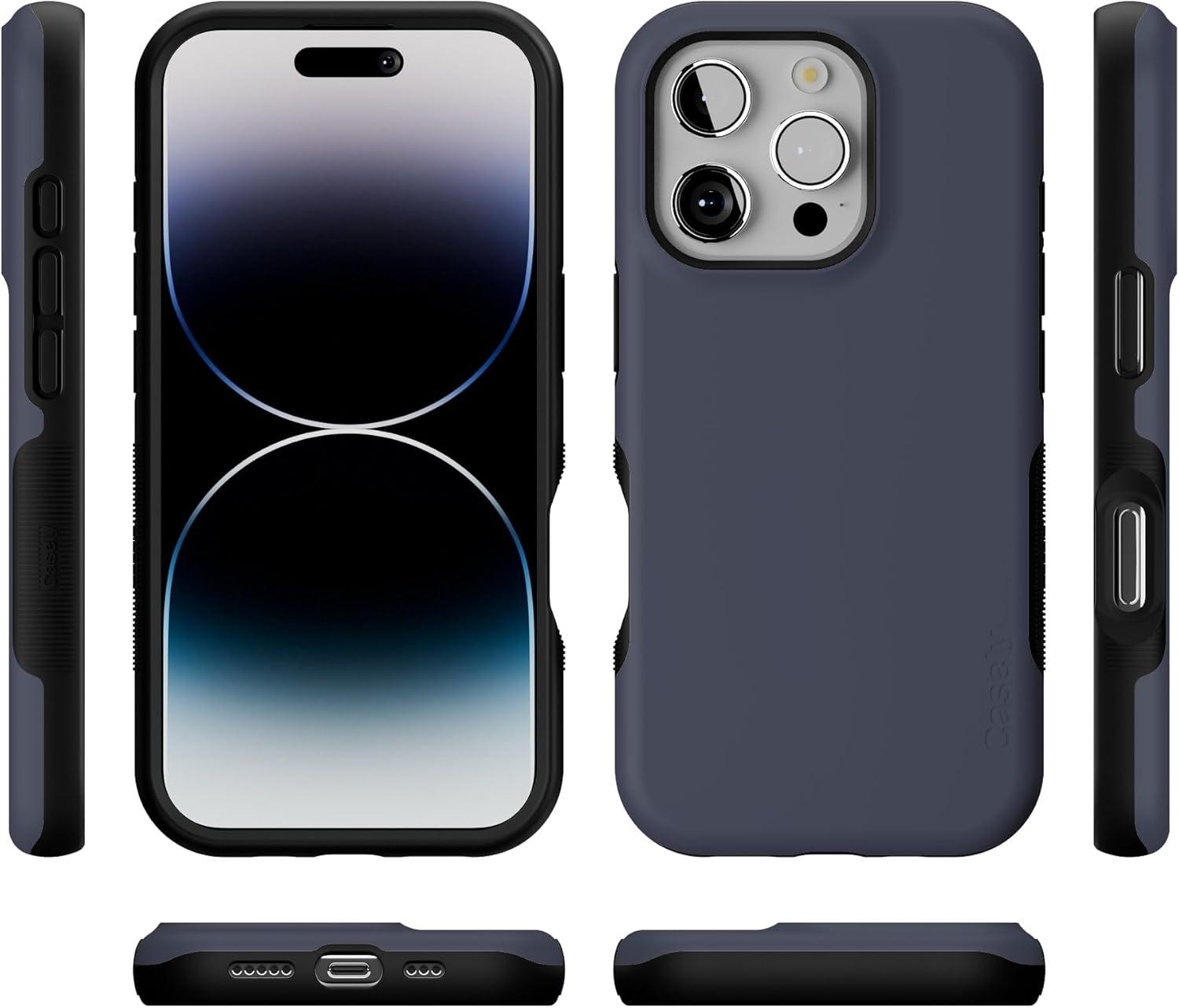 imageCasely iPhone 16 Pro Case  Ride The Wave  Pastel Rainbow Lined  Compatible with MagSafe  Bold Protective DesignThe Boyfriend Collection  Slate Blue