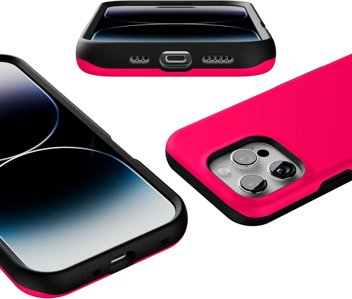 imageCasely iPhone 16 Pro Case  Ride The Wave  Pastel Rainbow Lined  Compatible with MagSafe  Bold Protective DesignThink Pink  Solid Neon Pink