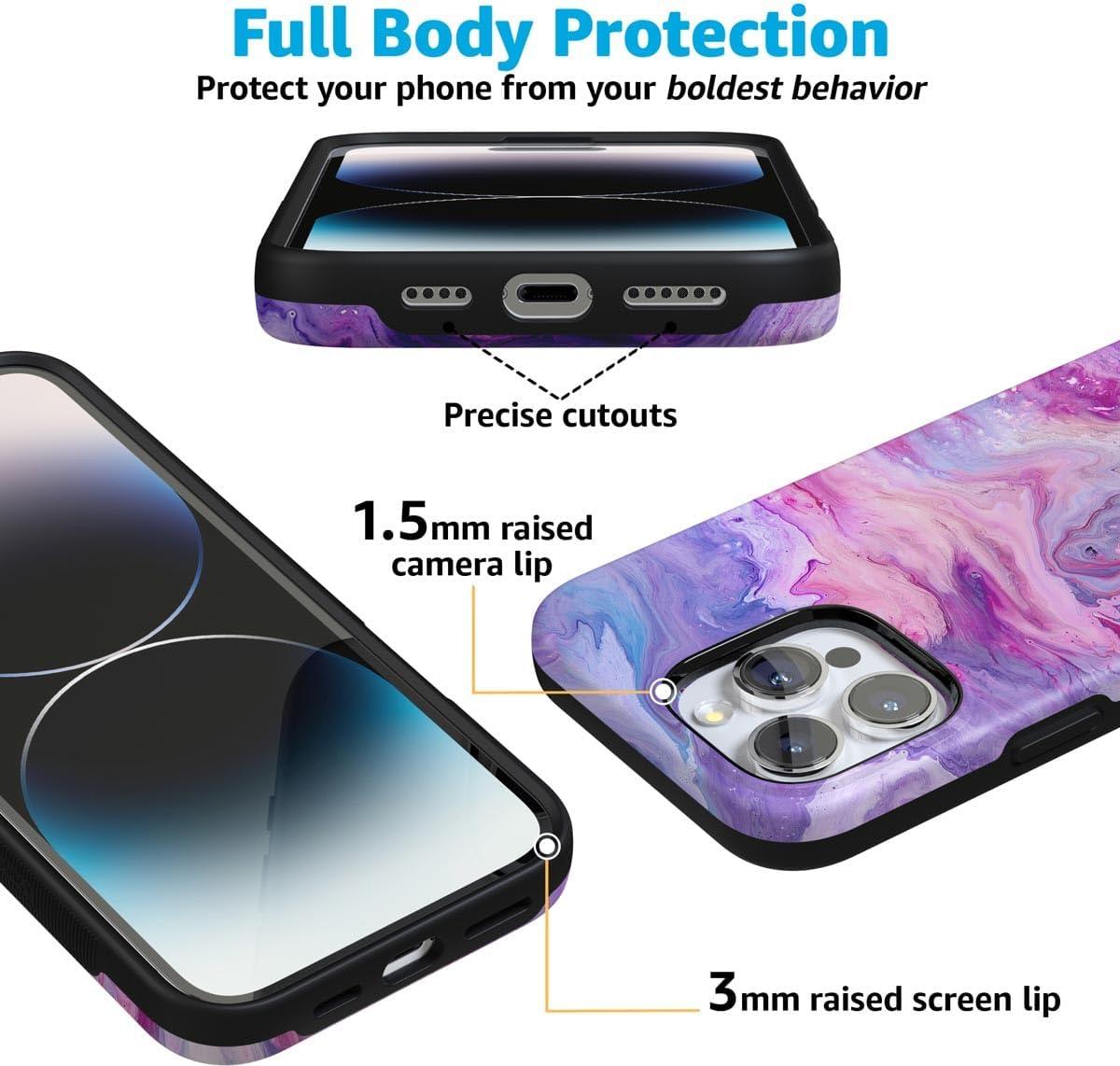 imageCasely iPhone 16 Pro Case  Ride The Wave  Pastel Rainbow Lined  Compatible with MagSafe  Bold Protective DesignTie Dying Over You  Purple Marble