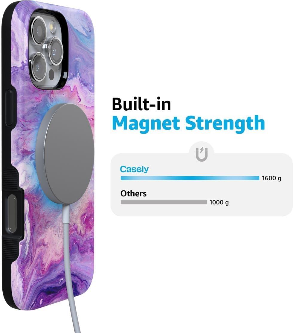 imageCasely iPhone 16 Pro Case  Ride The Wave  Pastel Rainbow Lined  Compatible with MagSafe  Bold Protective DesignTie Dying Over You  Purple Marble