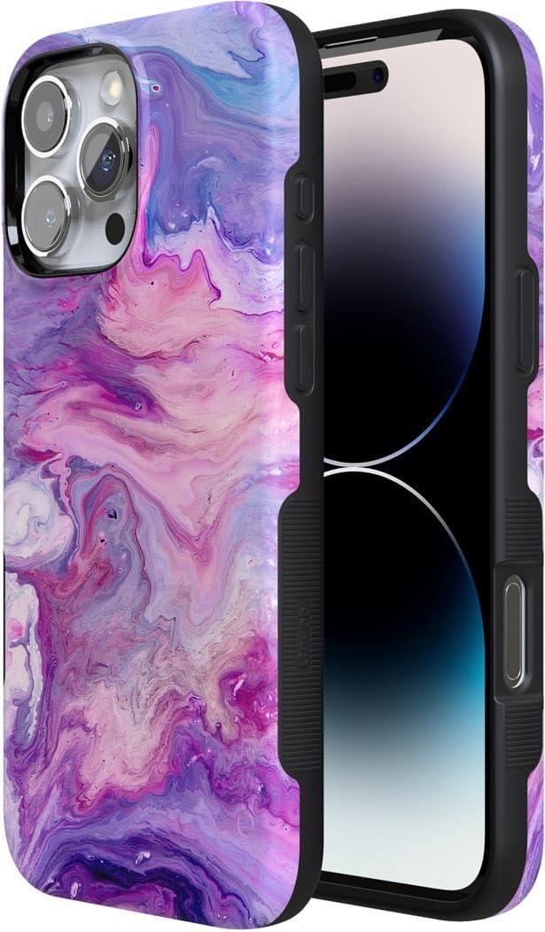 imageCasely iPhone 16 Pro Case  Ride The Wave  Pastel Rainbow Lined  Compatible with MagSafe  Bold Protective DesignTie Dying Over You  Purple Marble