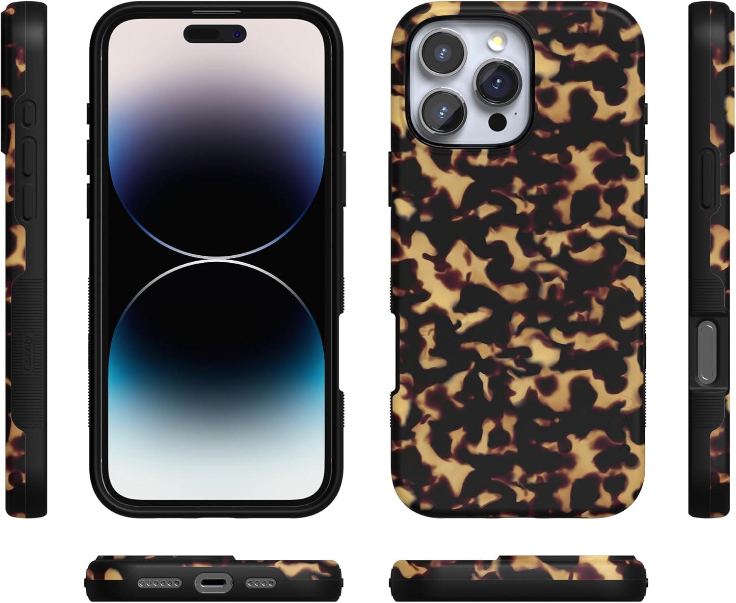 imageCasely iPhone 16 Pro Case  Ride The Wave  Pastel Rainbow Lined  Compatible with MagSafe  Bold Protective DesignTortoise Print  Shell Shocked