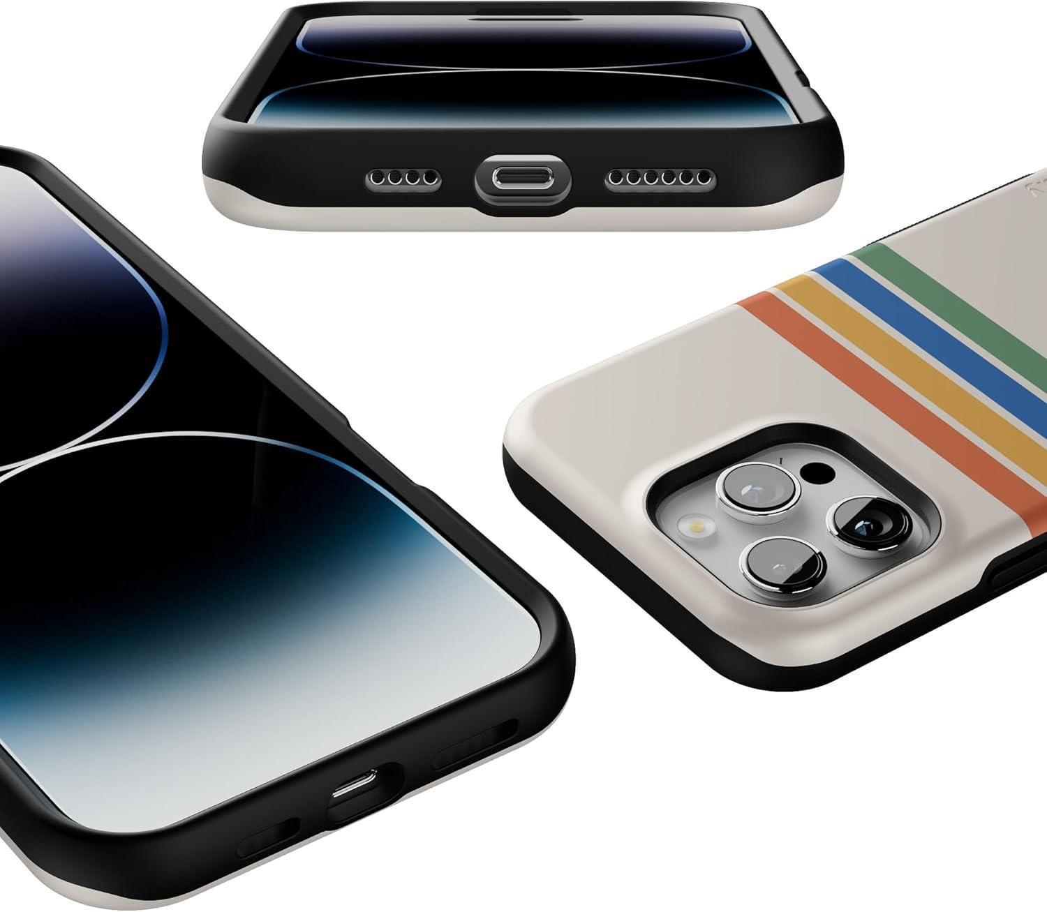 imageCasely iPhone 16 Pro Case  Ride The Wave  Pastel Rainbow Lined  Compatible with MagSafe  Bold Protective DesignTotally Groovy  Rainbow Stripes Colorblock