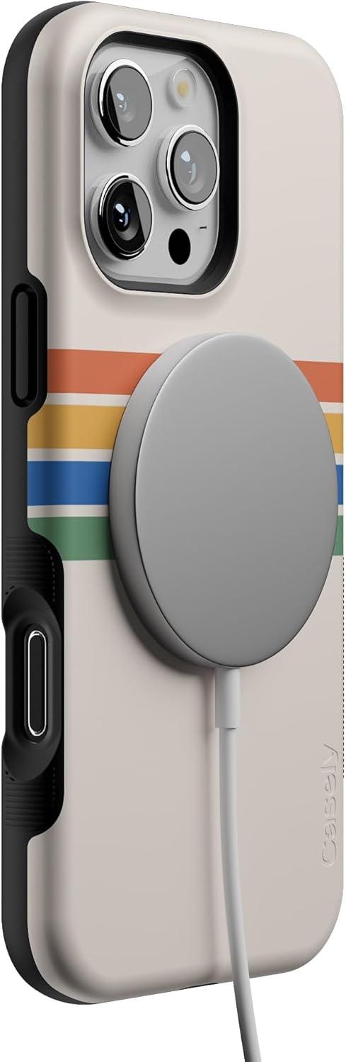 imageCasely iPhone 16 Pro Case  Ride The Wave  Pastel Rainbow Lined  Compatible with MagSafe  Bold Protective DesignTotally Groovy  Rainbow Stripes Colorblock