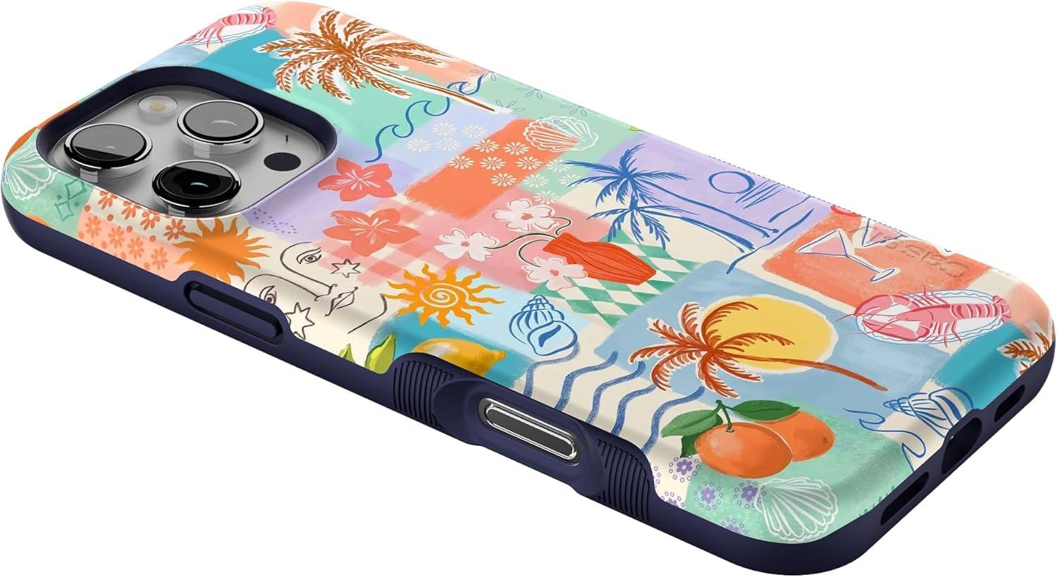 imageCasely iPhone 16 Pro Case  Ride The Wave  Pastel Rainbow Lined  Compatible with MagSafe  Bold Protective DesignTropical Heat  Beachy Collage