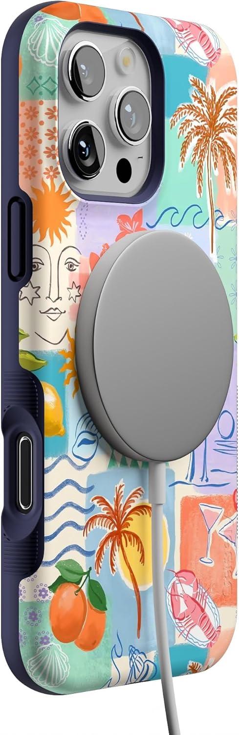 imageCasely iPhone 16 Pro Case  Ride The Wave  Pastel Rainbow Lined  Compatible with MagSafe  Bold Protective DesignTropical Heat  Beachy Collage