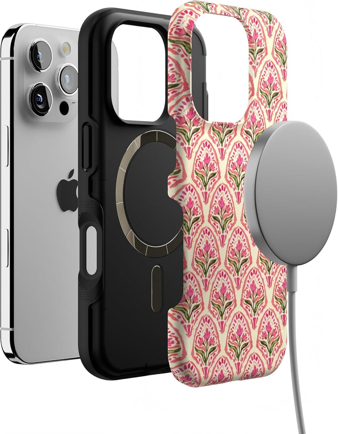 imageCasely iPhone 16 Pro Case  Ride The Wave  Pastel Rainbow Lined  Compatible with MagSafe  Bold Protective DesignTulip Tapestry  Jenna Palek x Casely