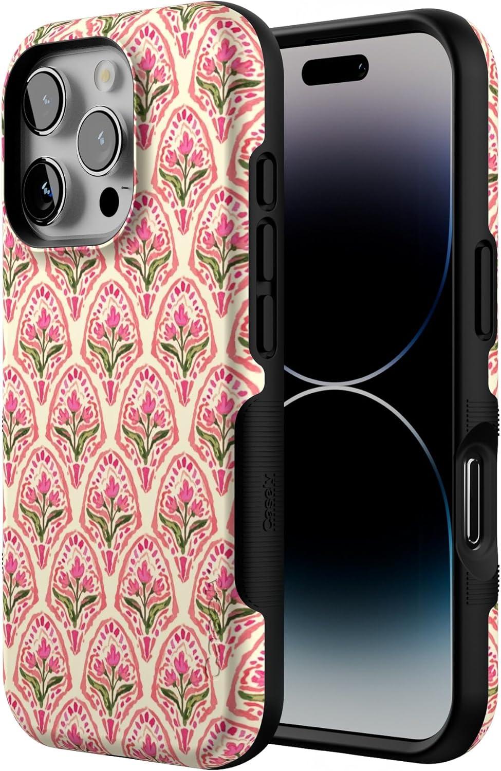 imageCasely iPhone 16 Pro Case  Ride The Wave  Pastel Rainbow Lined  Compatible with MagSafe  Bold Protective DesignTulip Tapestry  Jenna Palek x Casely