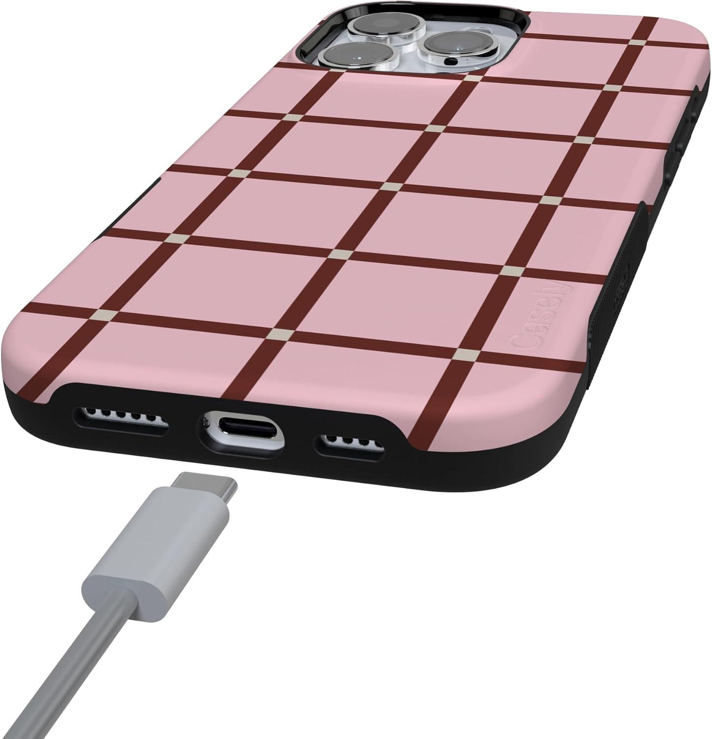 imageCasely iPhone 16 Pro Case  Ride The Wave  Pastel Rainbow Lined  Compatible with MagSafe  Bold Protective DesignUptown Gridlock  Pink Checkerboard