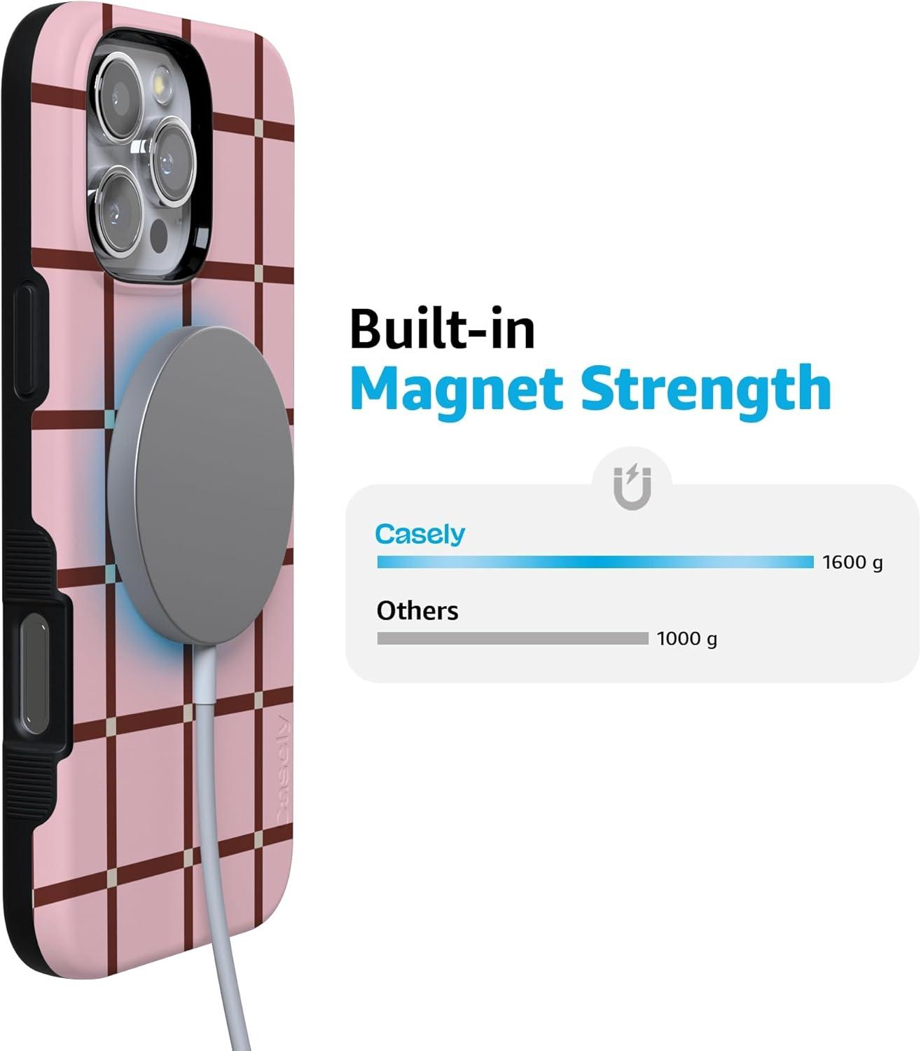 imageCasely iPhone 16 Pro Case  Ride The Wave  Pastel Rainbow Lined  Compatible with MagSafe  Bold Protective DesignUptown Gridlock  Pink Checkerboard