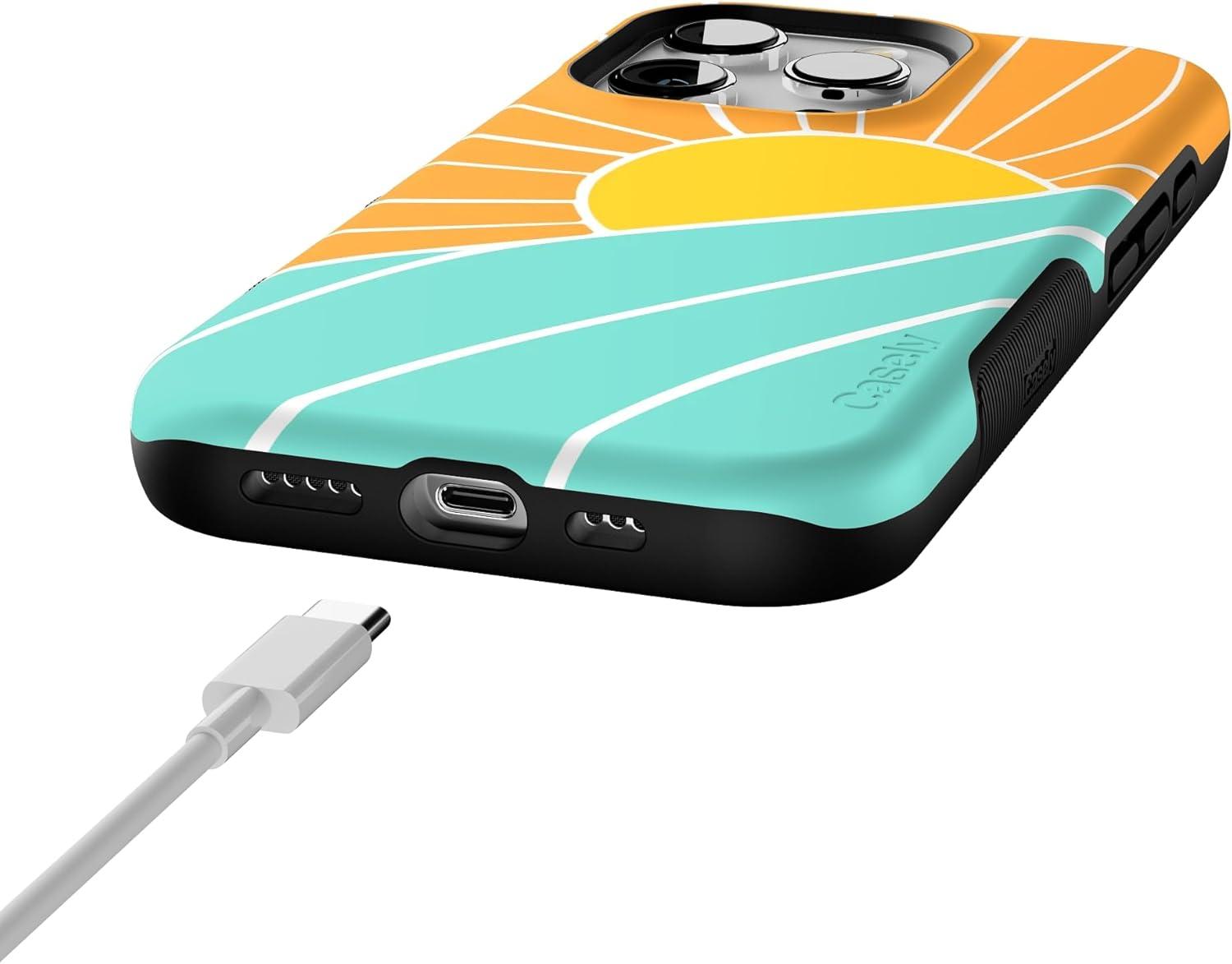 imageCasely iPhone 16 Pro Case  Ride The Wave  Pastel Rainbow Lined  Compatible with MagSafe  Bold Protective DesignWaves  Rays  Sunshine