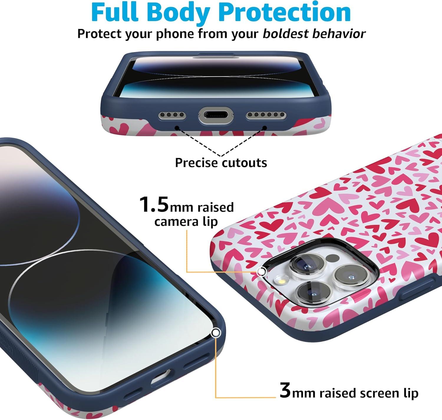 imageCasely iPhone 16 Pro Case  Ride The Wave  Pastel Rainbow Lined  Compatible with MagSafe  Bold Protective DesignXOXO  Pink Candy Hearts