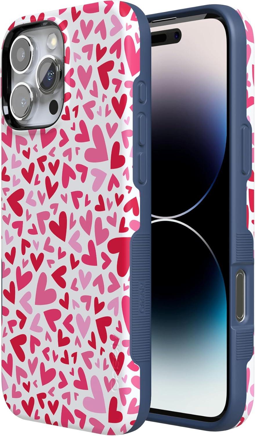 imageCasely iPhone 16 Pro Case  Ride The Wave  Pastel Rainbow Lined  Compatible with MagSafe  Bold Protective DesignXOXO  Pink Candy Hearts