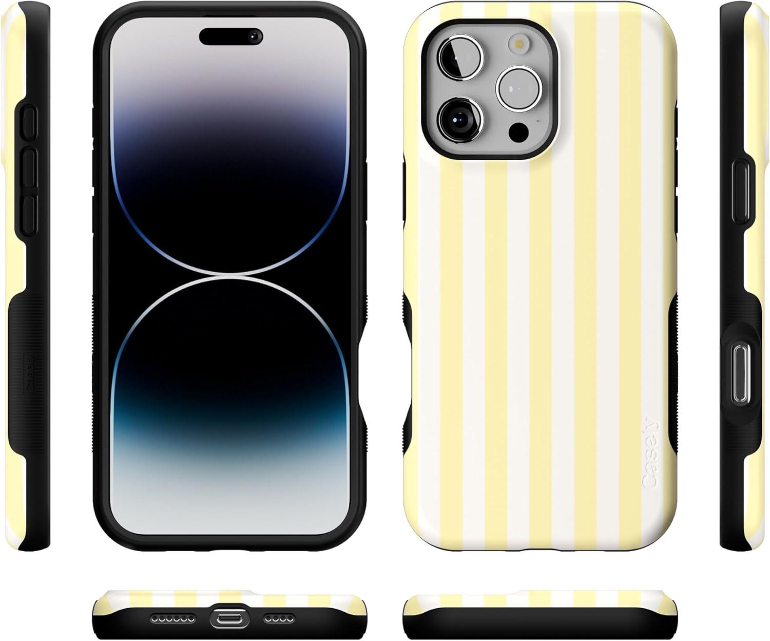 imageCasely iPhone 16 Pro Case  Ride The Wave  Pastel Rainbow Lined  Compatible with MagSafe  Bold Protective DesignYellow Stripes  Sunday Best