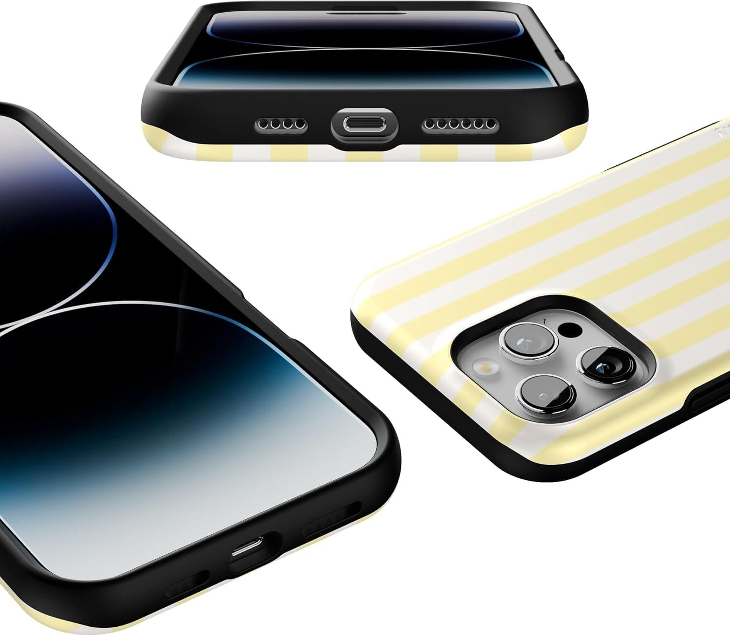 imageCasely iPhone 16 Pro Case  Ride The Wave  Pastel Rainbow Lined  Compatible with MagSafe  Bold Protective DesignYellow Stripes  Sunday Best