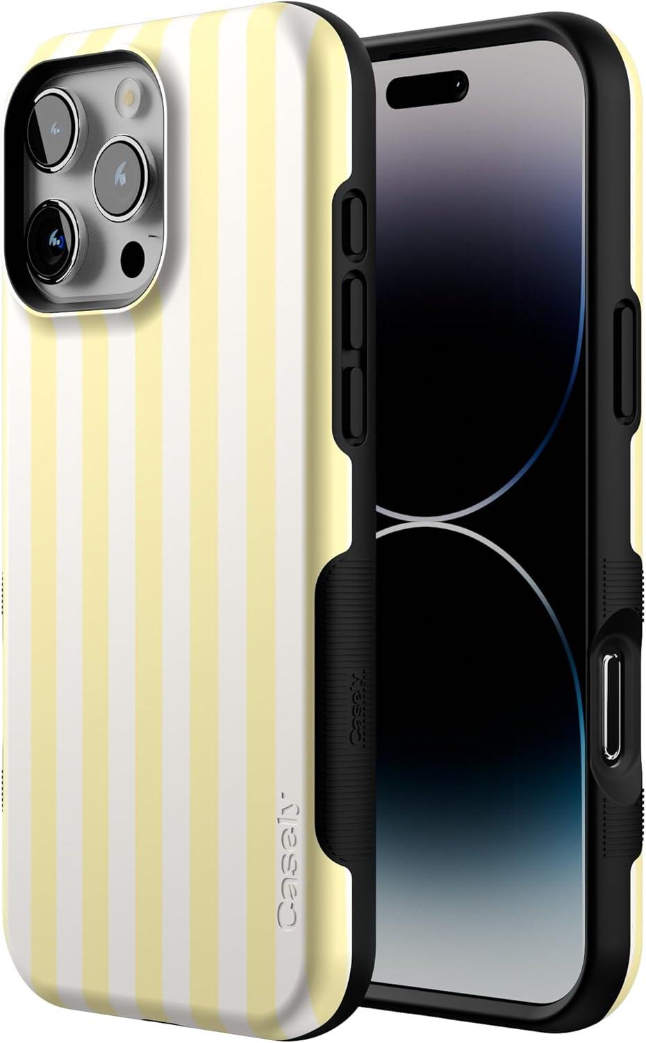 imageCasely iPhone 16 Pro Case  Ride The Wave  Pastel Rainbow Lined  Compatible with MagSafe  Bold Protective DesignYellow Stripes  Sunday Best