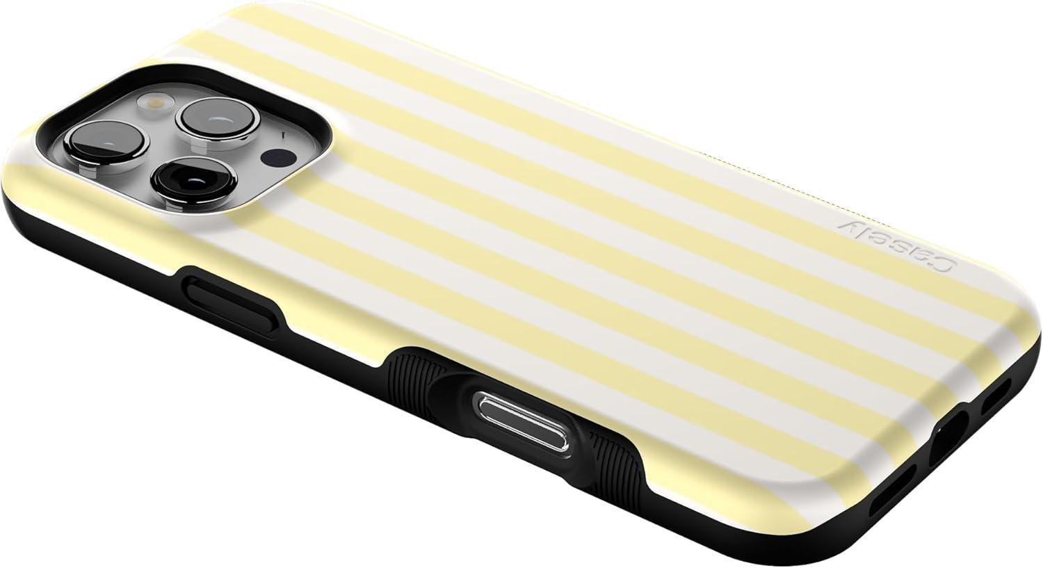 imageCasely iPhone 16 Pro Case  Ride The Wave  Pastel Rainbow Lined  Compatible with MagSafe  Bold Protective DesignYellow Stripes  Sunday Best