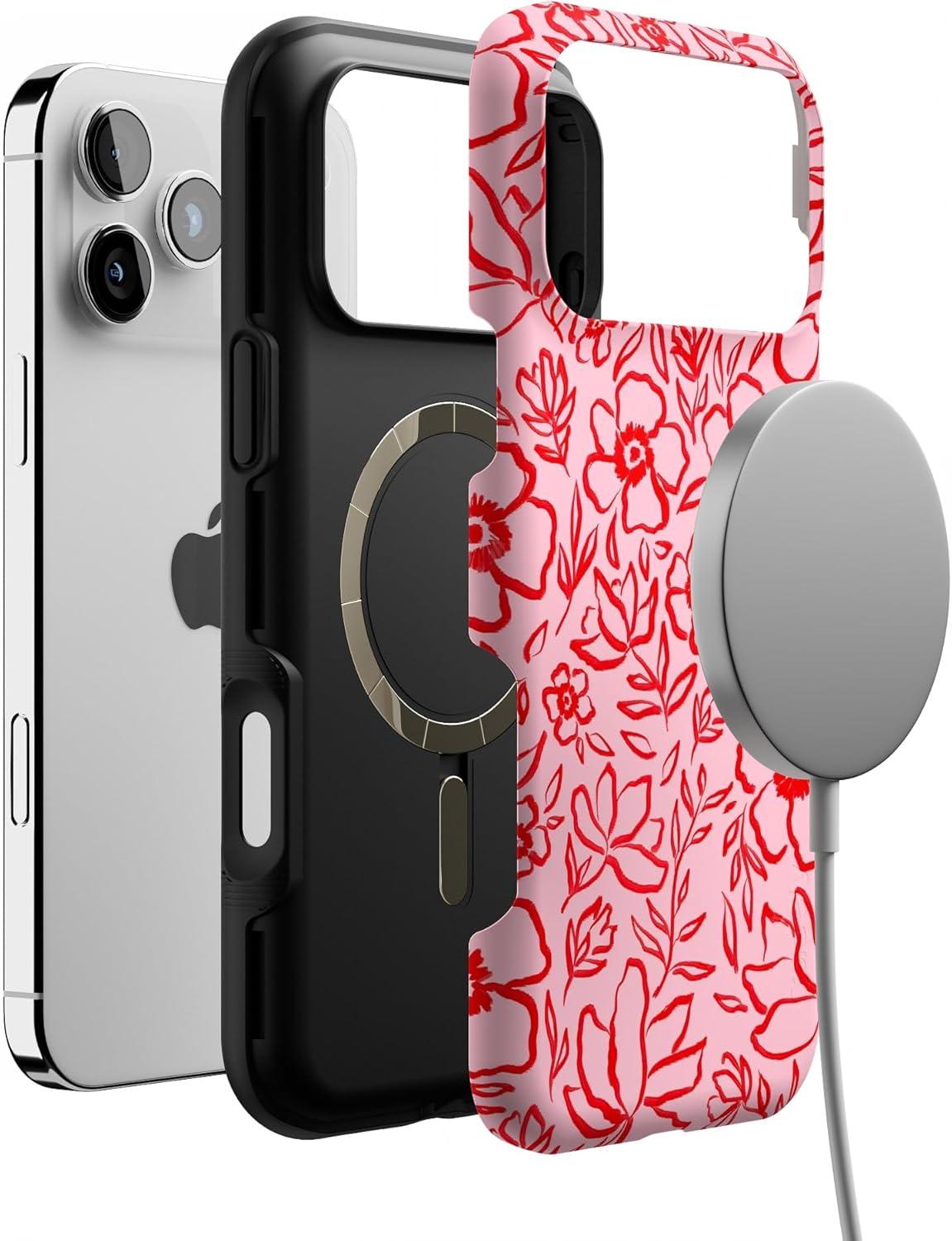 imageCasely iPhone 17 Pro Max Case  Be Mine  Tiny Hearts  Compatible with MagSafe  Bold Protective DesignBlush Garden  Floral Doodle