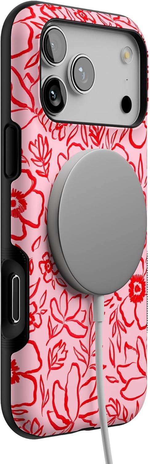 imageCasely iPhone 17 Pro Max Case  Be Mine  Tiny Hearts  Compatible with MagSafe  Bold Protective DesignBlush Garden  Floral Doodle