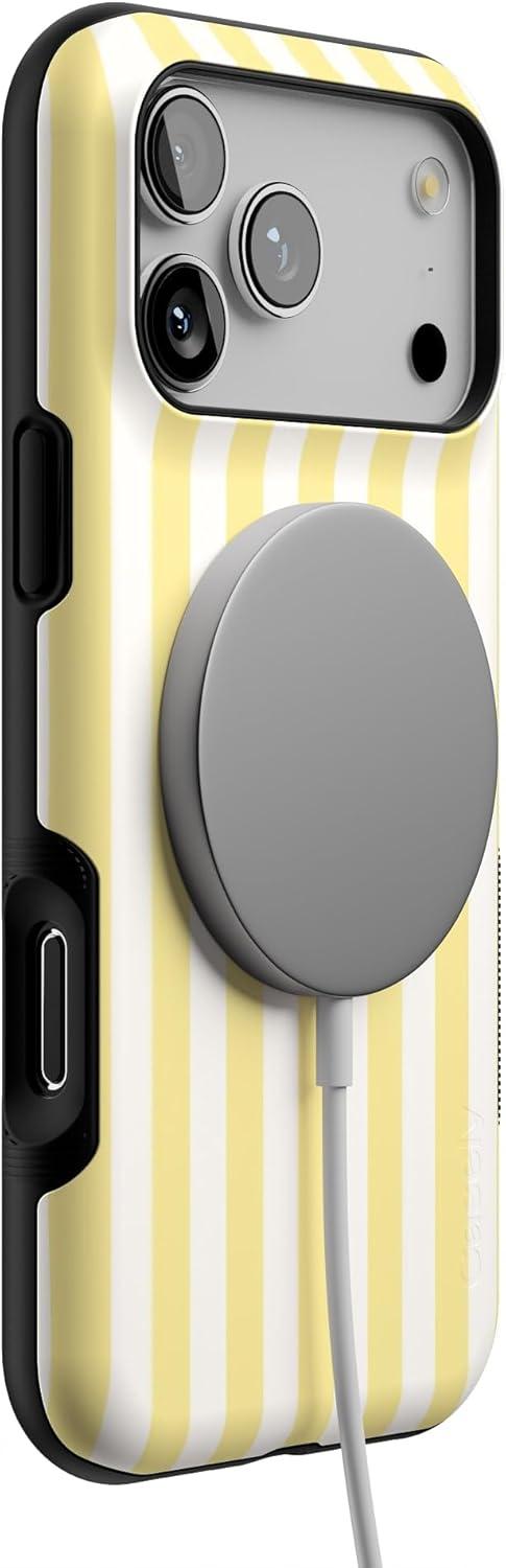 imageCasely iPhone 17 Pro Max Case  Be Mine  Tiny Hearts  Compatible with MagSafe  Bold Protective DesignButter Yellow Stripes  Sunday Best