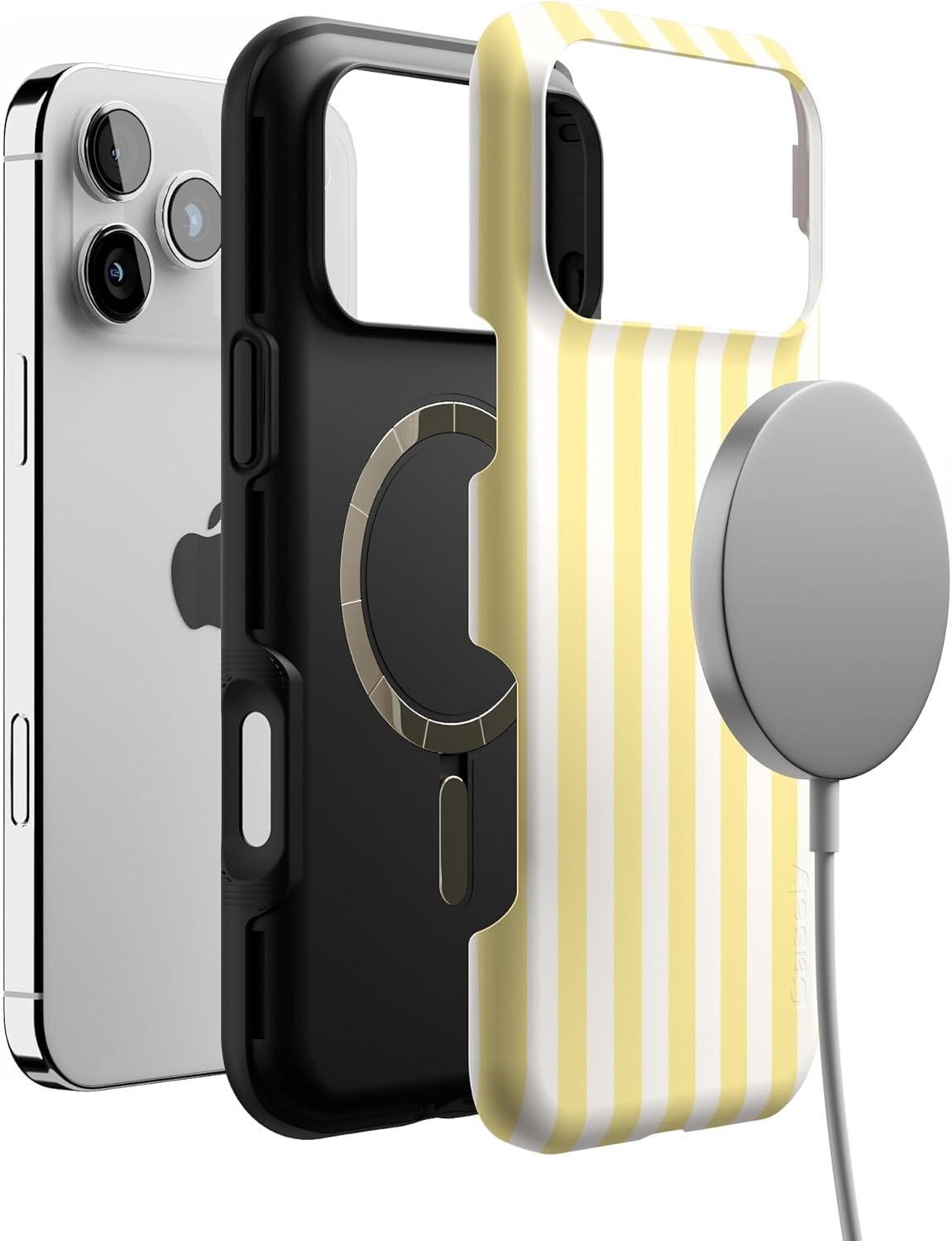 imageCasely iPhone 17 Pro Max Case  Be Mine  Tiny Hearts  Compatible with MagSafe  Bold Protective DesignButter Yellow Stripes  Sunday Best