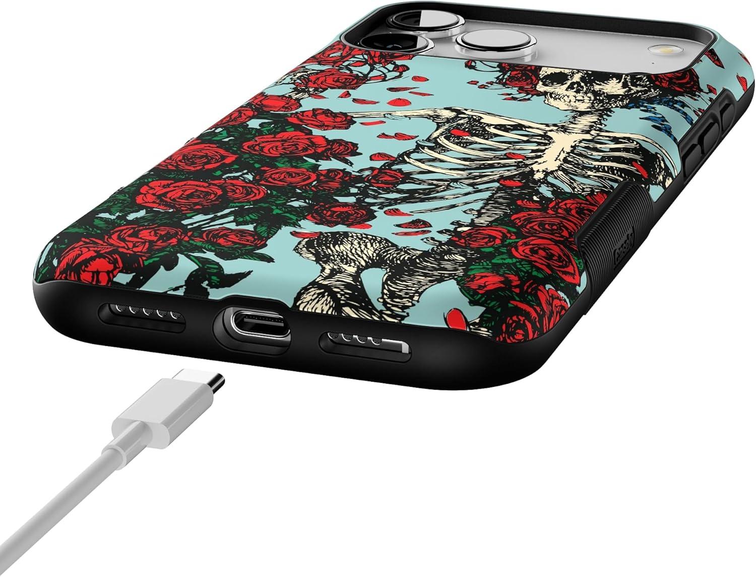 imageCasely iPhone 17 Pro Max Case  Be Mine  Tiny Hearts  Compatible with MagSafe  Bold Protective DesignForever Grateful  Grateful Dead Skeleton Floral
