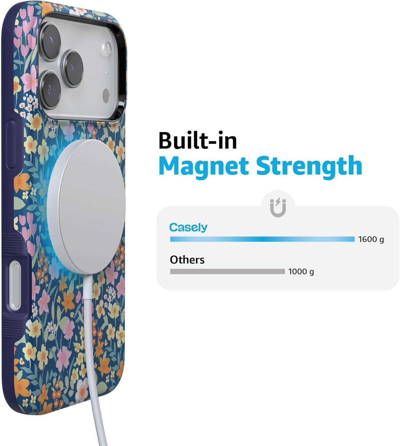 imageCasely iPhone 17 Pro Max Case  Be Mine  Tiny Hearts  Compatible with MagSafe  Bold Protective DesignFull Bloom  Navy Flower Fields
