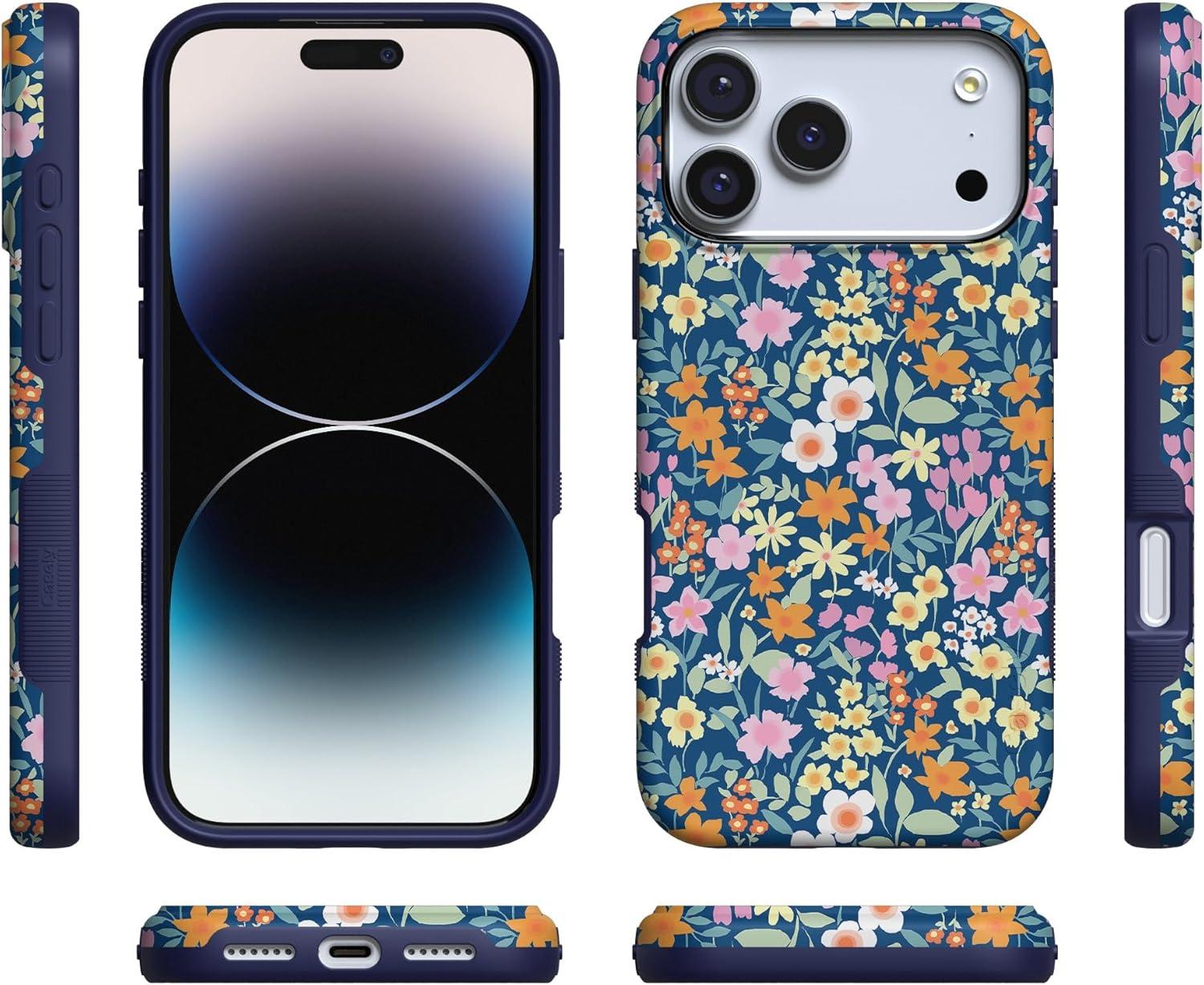 imageCasely iPhone 17 Pro Max Case  Be Mine  Tiny Hearts  Compatible with MagSafe  Bold Protective DesignFull Bloom  Navy Flower Fields
