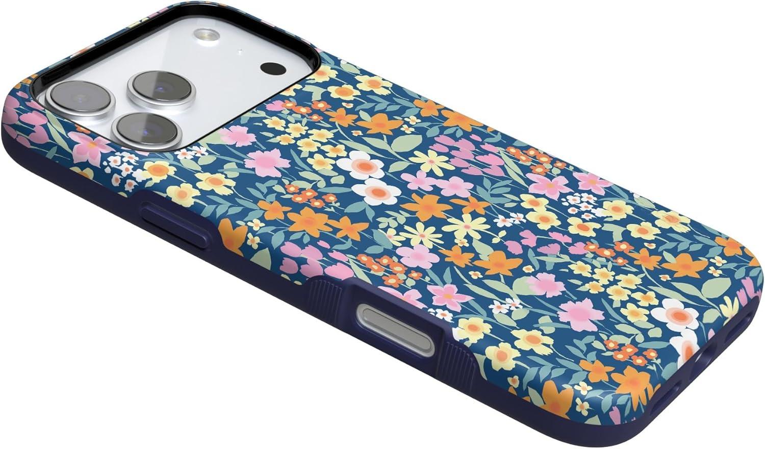 imageCasely iPhone 17 Pro Max Case  Be Mine  Tiny Hearts  Compatible with MagSafe  Bold Protective DesignFull Bloom  Navy Flower Fields
