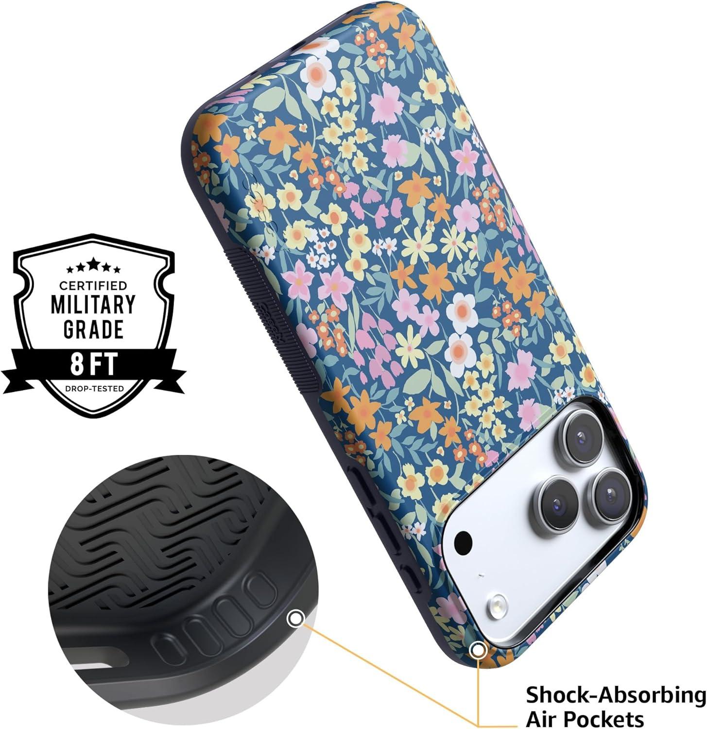 imageCasely iPhone 17 Pro Max Case  Be Mine  Tiny Hearts  Compatible with MagSafe  Bold Protective DesignFull Bloom  Navy Flower Fields