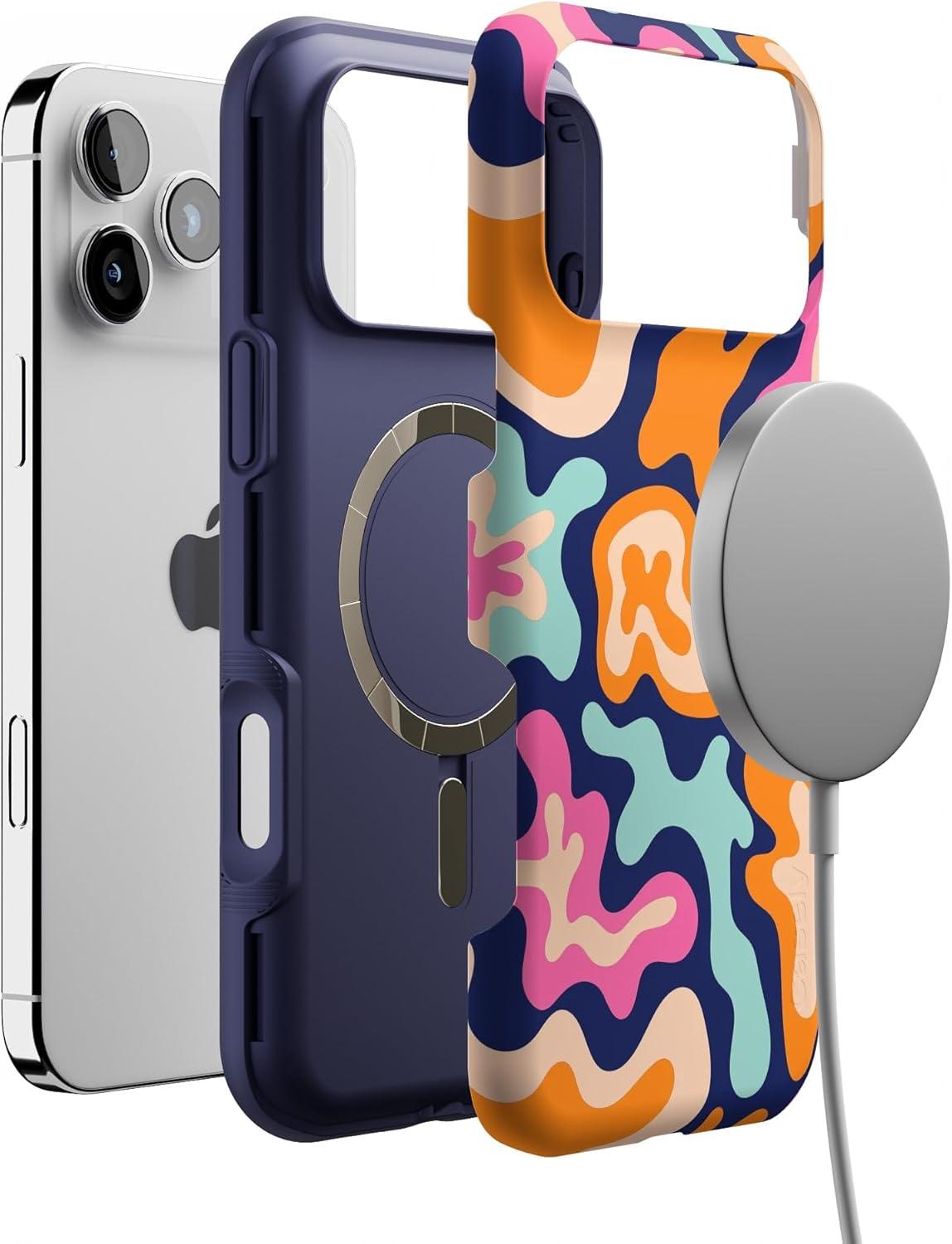 imageCasely iPhone 17 Pro Max Case  Be Mine  Tiny Hearts  Compatible with MagSafe  Bold Protective DesignMidnight Color Splash  Abstract Retro
