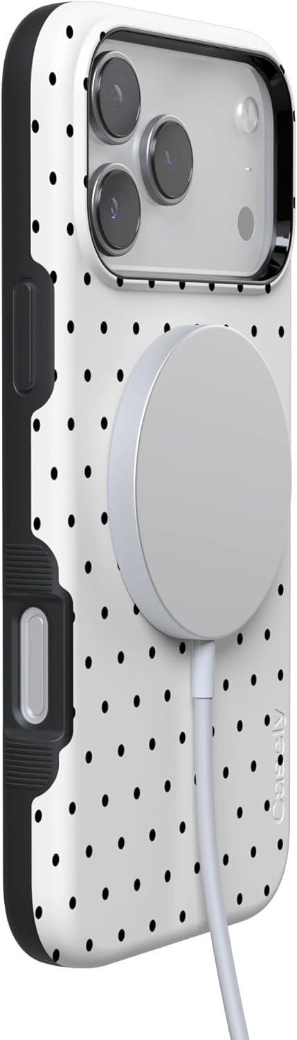 imageCasely iPhone 17 Pro Max Case  Be Mine  Tiny Hearts  Compatible with MagSafe  Bold Protective DesignOn the Dot  White Polka Dot