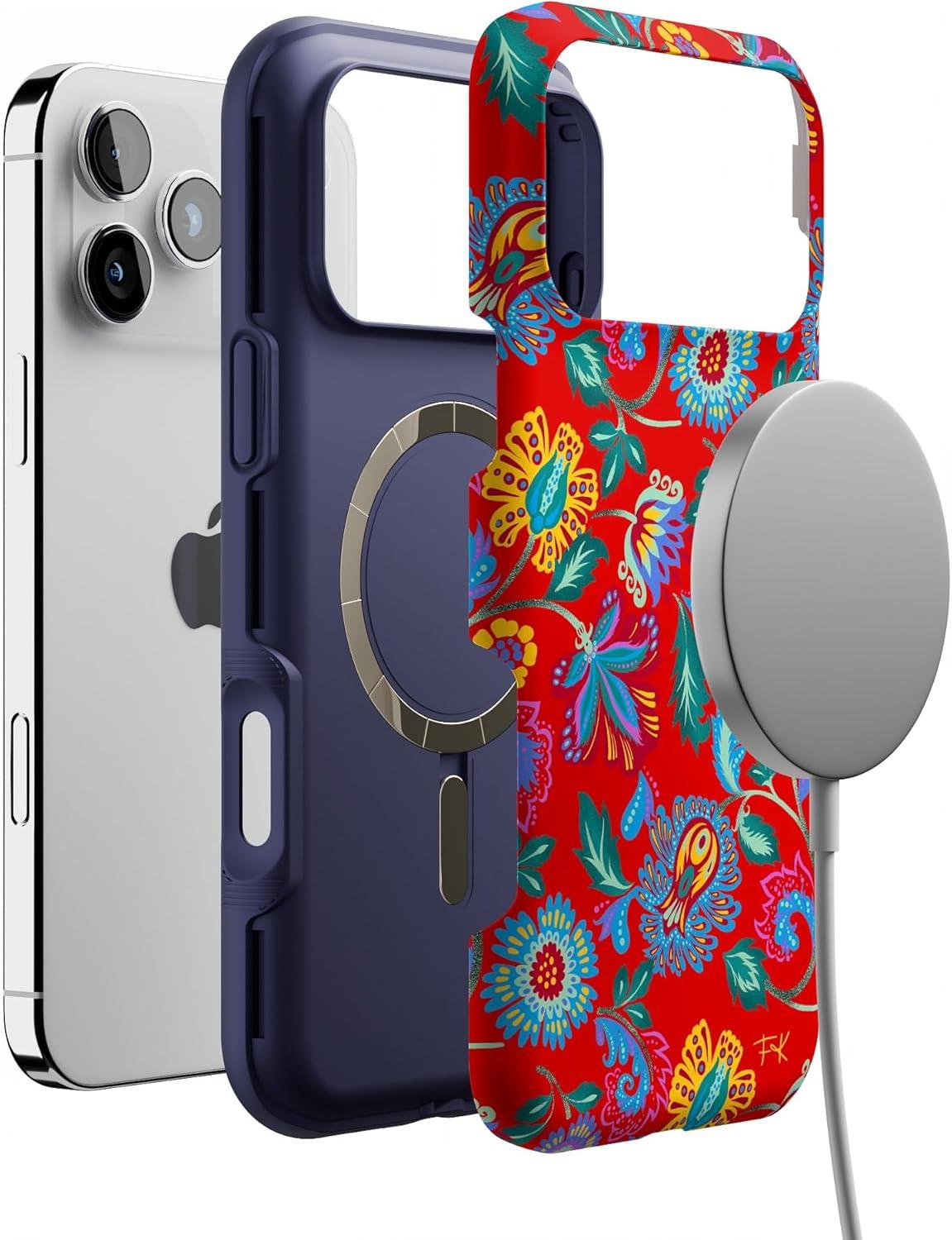 imageCasely iPhone 17 Pro Max Case  Be Mine  Tiny Hearts  Compatible with MagSafe  Bold Protective DesignPainted Flowers  Frida Kahlo Floral