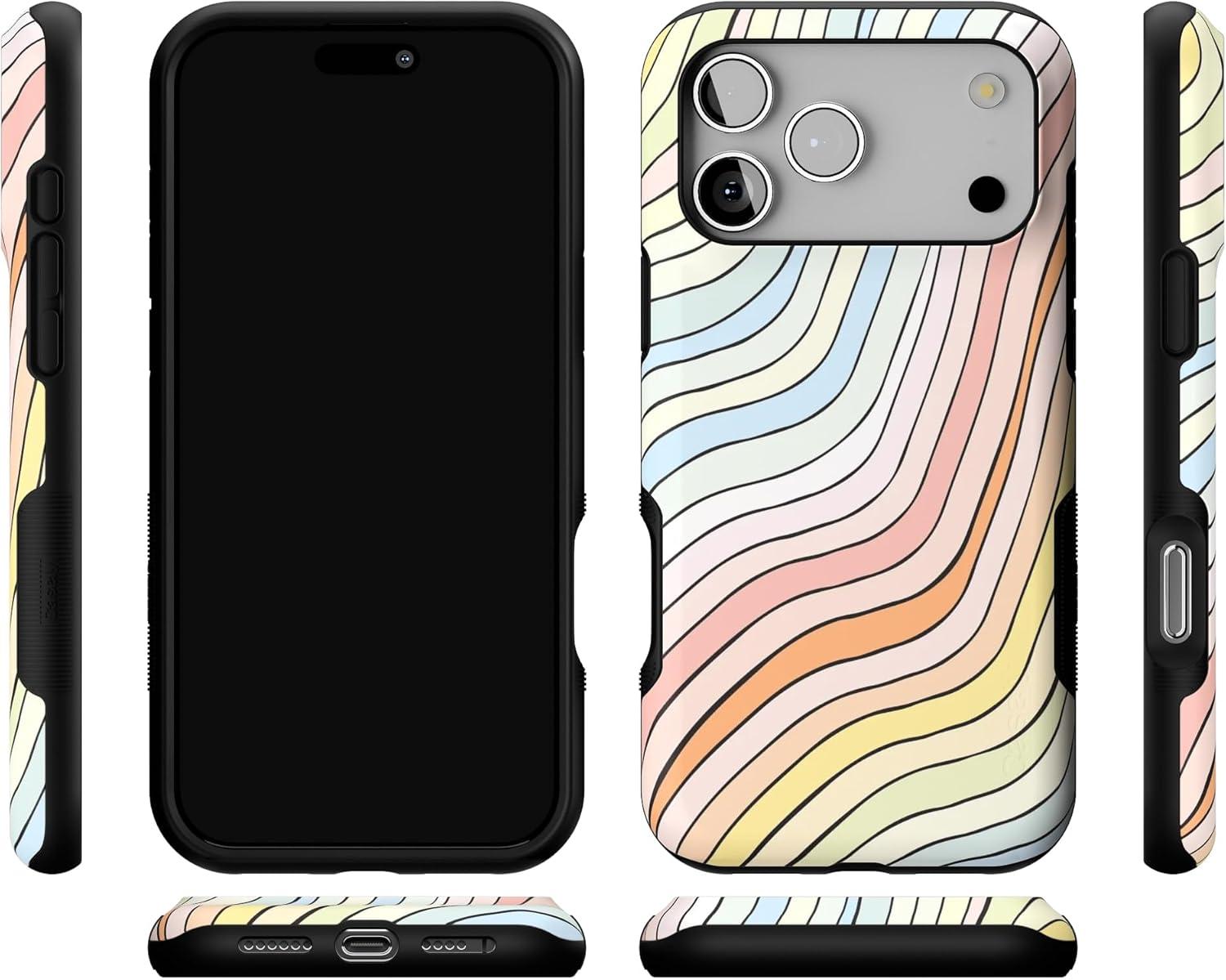 imageCasely iPhone 17 Pro Max Case  Be Mine  Tiny Hearts  Compatible with MagSafe  Bold Protective DesignRide The Wave  Pastel Rainbow Lined